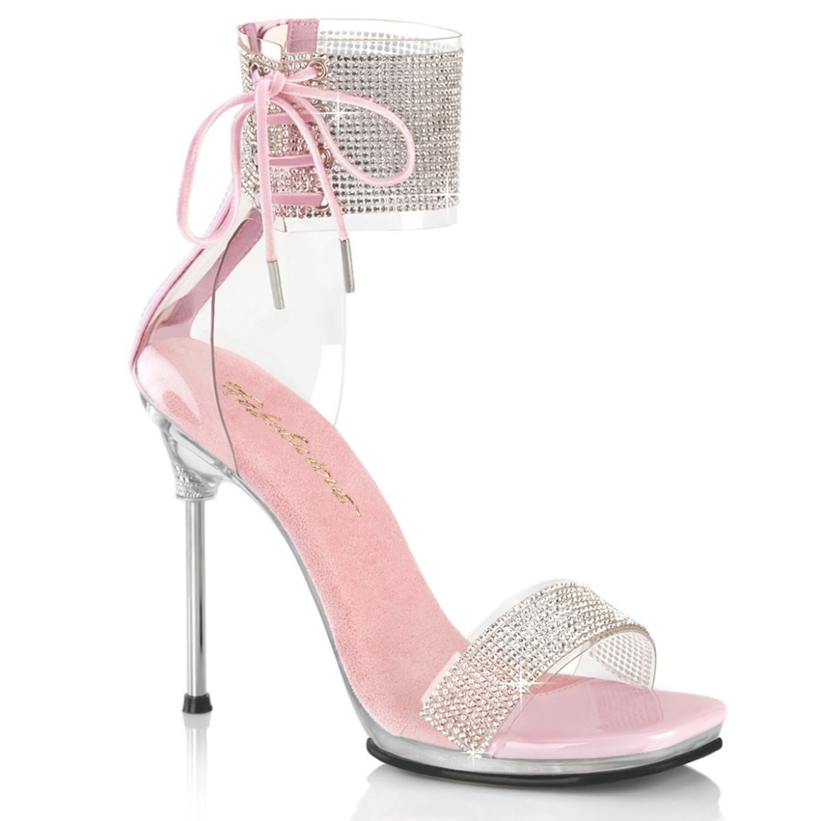 Product image of Fabulicious CHIC-47 Clr-B. Pink/Clr 4 1/2 Inch Heel 1/4 Inch PF Ankle Cuff Sandal w/RS Back Zip