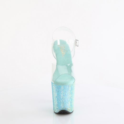 Product image of Pleaser BEJEWELED-808RRS Clr/Aqua RS 8 Inch Heel 4 Inch PF Ankle Strap Sandal w/ Resin RS