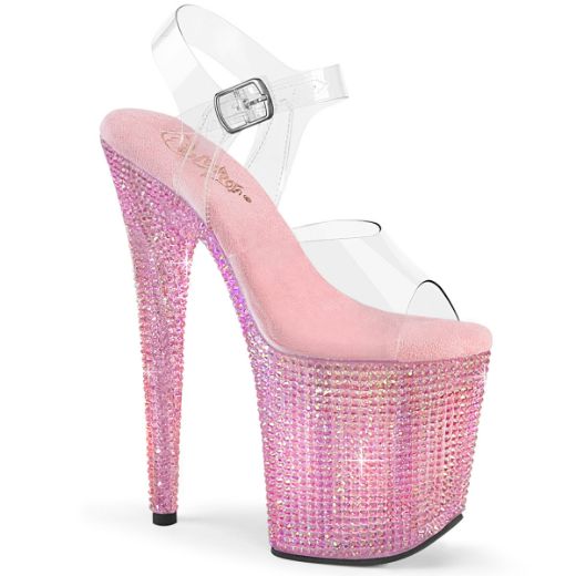 Product image of Pleaser BEJEWELED-808RRS Clr/B. Pink RS 8 Inch Heel 4 Inch PF Ankle Strap Sandal w/ Resin RS