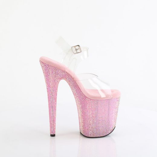 Product image of Pleaser BEJEWELED-808RRS Clr/B. Pink RS 8 Inch Heel 4 Inch PF Ankle Strap Sandal w/ Resin RS