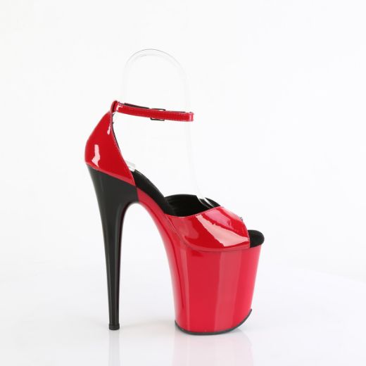 Product image of Pleaser FLAMINGO-884 Red-Blk/Red-Blk 8 Inch Heel 4 Inch PF Two Tone Close Back Ankle Strap Sandal