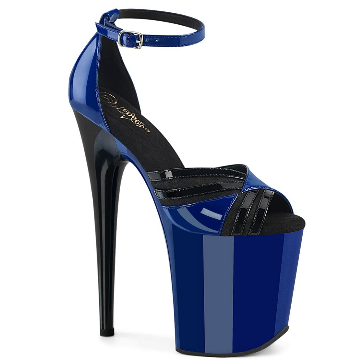 Product image of Pleaser FLAMINGO-884 Royal Blue-Blk/Royal Blue-Blk 8 Inch Heel 4 Inch PF Two Tone Close Back Ankle Strap Sandal