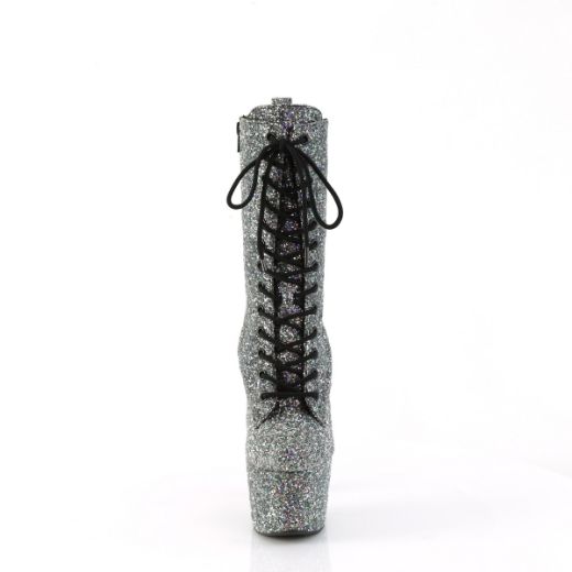 Product image of Pleaser ADORE-1040GR Blk Multi Glitters/Matching 7 Inch Heel 2 3/4 Inch PF Lace-Up Front Ankle Boot Side Zip