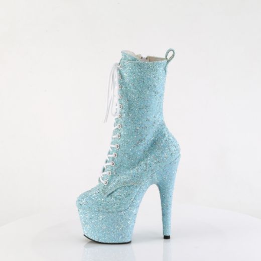 Product image of Pleaser ADORE-1040GR B. Blue Multi Glitters/Matching 7 Inch Heel 2 3/4 Inch PF Lace-Up Front Ankle Boot Side Zip