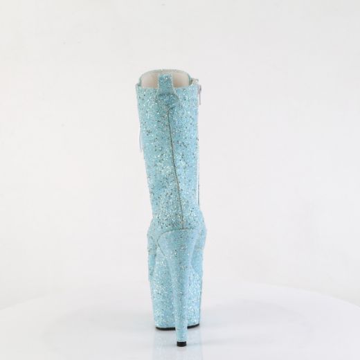 Product image of Pleaser ADORE-1040GR B. Blue Multi Glitters/Matching 7 Inch Heel 2 3/4 Inch PF Lace-Up Front Ankle Boot Side Zip