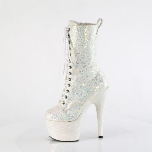 Product image of Pleaser ADORE-1040-IG Opal Iridescent Glitter/M 7 Inch Heel 2 3/4 Inch PF Lace-Up Holo Glitter Ankle Boot Side Zip