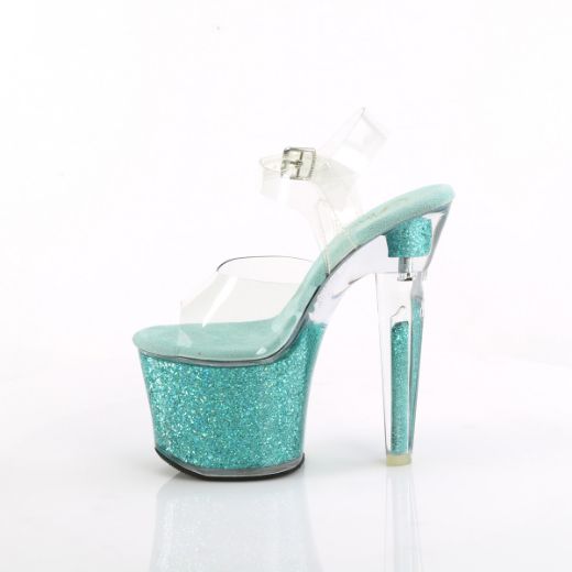 Product image of Pleaser LOVESICK-708SG Clr/Aqua multi Iridescent Glitters 7 Inch Heel 3 1/4 Inch PF Ankle Strap Sandal w/Iridescent Glitters