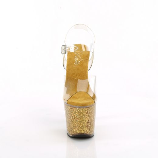 Product image of Pleaser LOVESICK-708SG Clr/Gold Multi Iridescent Glitters 7 Inch Heel 3 1/4 Inch PF Ankle Strap Sandal w/Iridescent Glitters
