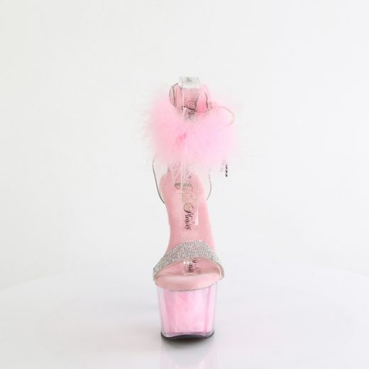 Product image of Pleaser ADORE-727F Clr-B. Pink Fur/M 7 Inch Heel 2 3/4 Inch PF Marabou Fur Ankle Cuff Sandal Back Zip