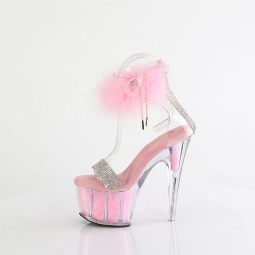 Product image of Pleaser ADORE-727F Clr-B. Pink Fur/M 7 Inch Heel 2 3/4 Inch PF Marabou Fur Ankle Cuff Sandal Back Zip