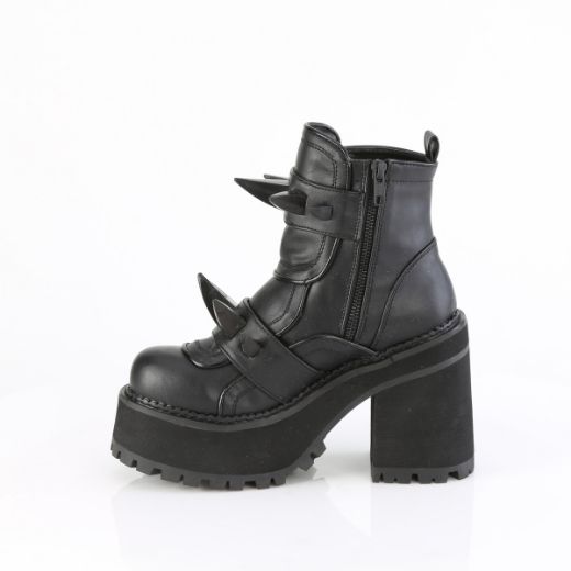 Product image of Demoniacult ASSAULT-72 Blk Vegan Leather 4 3/4 Inch Heel 2 1/4 Inch PF Ankle Boot Inside Zip