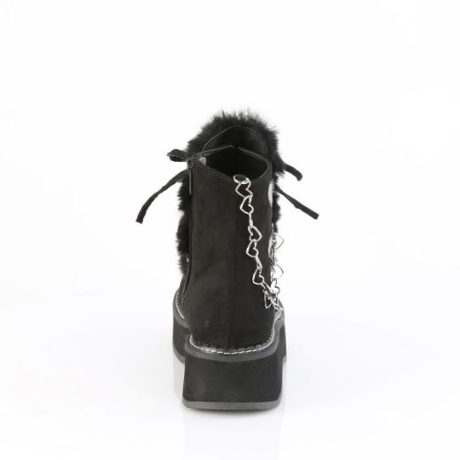 Product image of Demoniacult EMILY-55 Blk Vegan Suede-Faux Fur 2 Inch Platform Lace-Up Ankle Boot Inside Zip