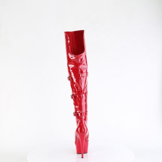 Product image of Pleaser DELIGHT-3018 Red Str. Pat/Red 6 Inch Heel 1 3/4 Inch PF Triple Buckle Strap OTK Boot Side Zip