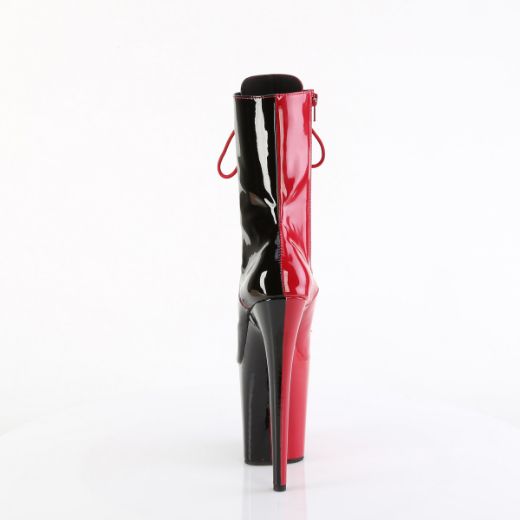 Product image of Pleaser FLAMINGO-1040TT Red-Blk Pat/Red-Blk 8 Inch Heel 4 Inch PF Two Tone Lace-Up Ankle Boot Side Zip