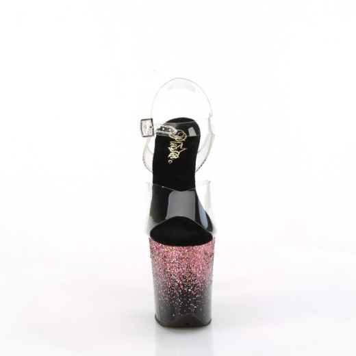 Product image of Pleaser FLAMINGO-808SS Clr/Blk-Pink Multi Glitter 8 Inch Heel 4 Inch PF Ankle Strap Sandal