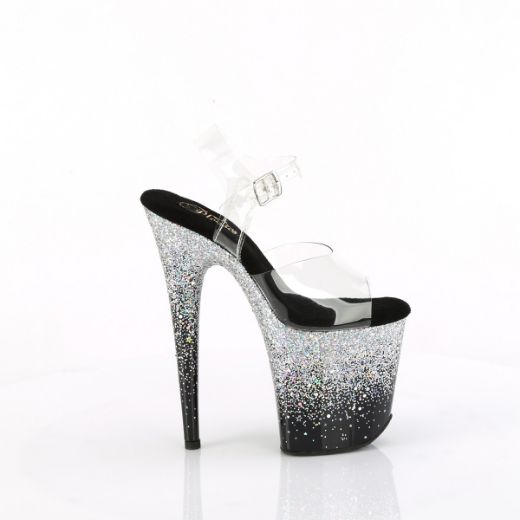 Product image of Pleaser FLAMINGO-808SS Clr/Blk-Slv Multi Glitter 8 Inch Heel 4 Inch PF Ankle Strap Sandal