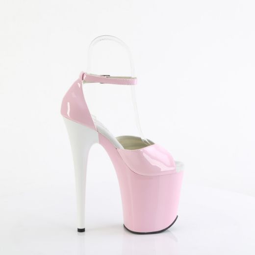 Product image of Pleaser FLAMINGO-884 B. Pink-Wht/Pink-Wht 8 Inch Heel 4 Inch PF Two Tone Close Back Ankle Strap Sandal