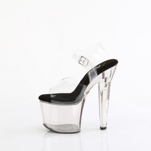 Product image of Pleaser LOVESICK-708T Clr/Smoke Tinted 7 Inch Heart Shaped Heel 3 1/4 Inch PF Ankle Strap Sandal