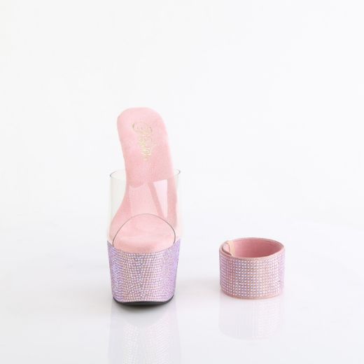 Product image of Pleaser BEJEWELED-712RS Clr/B. Pink Multi RS 7 Inch Heel 2 3/4 Inch PF RS Embellished Slide w/Matching Cuff