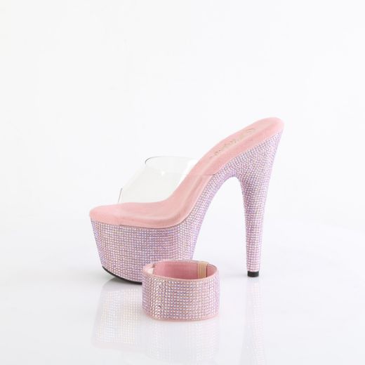 Product image of Pleaser BEJEWELED-712RS Clr/B. Pink Multi RS 7 Inch Heel 2 3/4 Inch PF RS Embellished Slide w/Matching Cuff