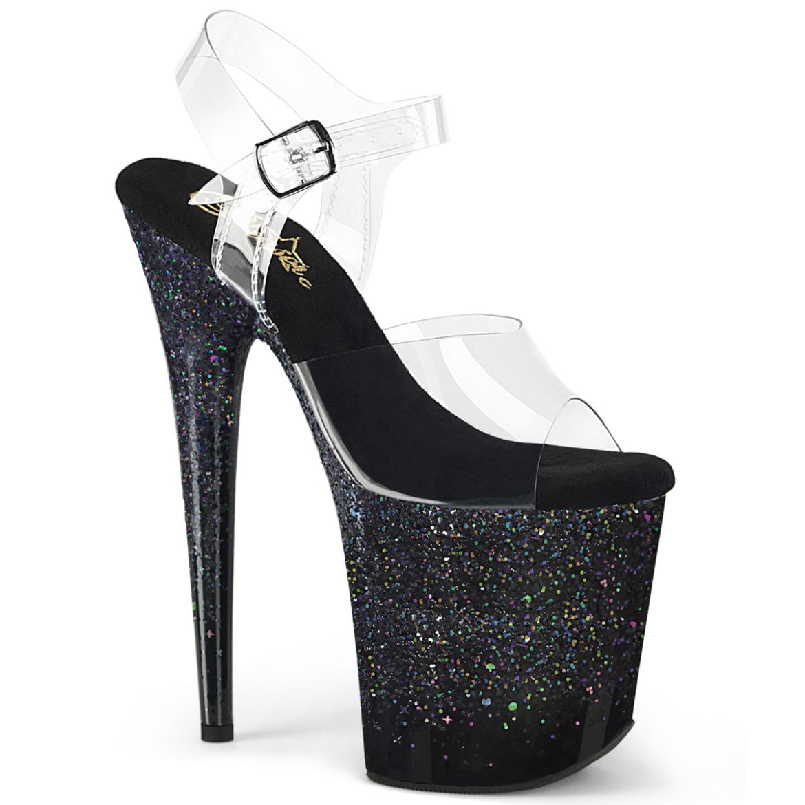 Product image of Pleaser FLAMINGO-808SS Clr/Blk Multi Glitter 8 Inch Heel 4 Inch PF Ankle Strap Sandal