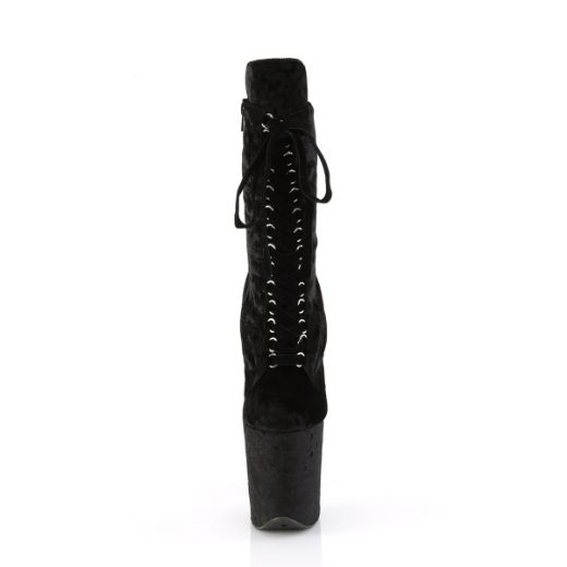 Product image of Pleaser FLAMINGO-1045VEL Blk Velvet/Blk Velvet 8 Inch Heel 4 Inch PF Velvet Lace-Up Front Ankle Boot