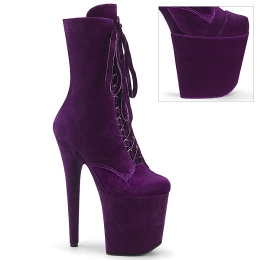 Product image of Pleaser FLAMINGO-1045VEL Purple Velvet/Purple Velvet 8 Inch Heel 4 Inch PF Velvet Lace-Up Front Ankle Boot