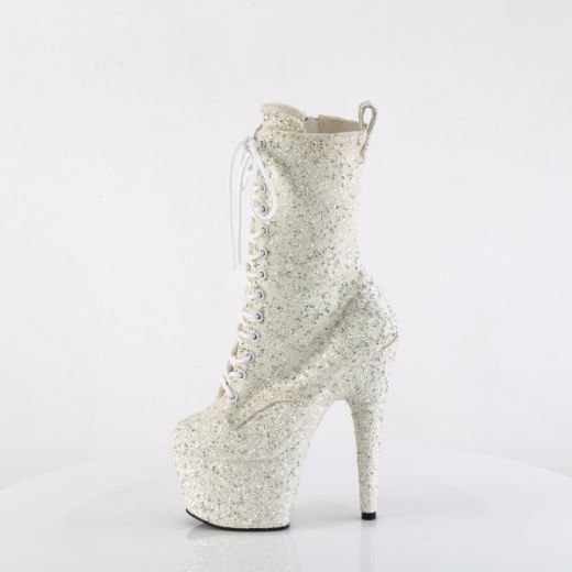 Product image of Pleaser ADORE-1040GR Ivory Multi Glitters/Matching 7 Inch Heel 2 3/4 Inch PF Lace-Up Front Ankle Boot Side Zip