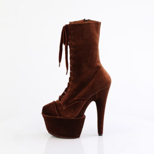Product image of Pleaser ADORE-1045VEL Brown Velvet/M 7 Inch Heel 2 3/4 Inch PF Velvet Lace-Up Front Ankle Boot