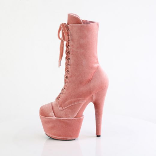 Product image of Pleaser ADORE-1045VEL Dusty Pink Velvet/M 7 Inch Heel 2 3/4 Inch PF Velvet Lace-Up Front Ankle Boot