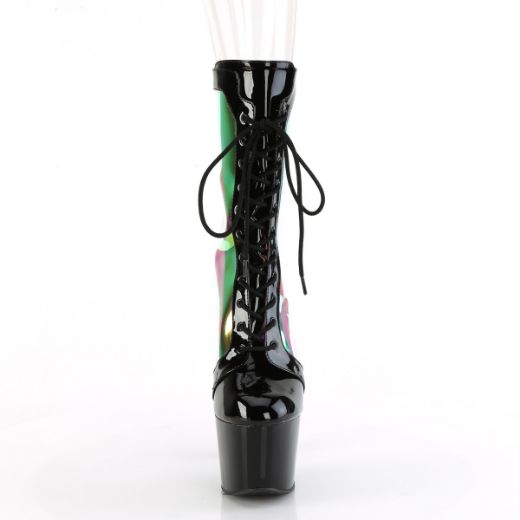 Product image of Pleaser ADORE-1047 Blk Pat-Holo/Blk 7 Inch Heel 2 3/4 Inch PF Lace-Up Front Anke Boot Back Zip