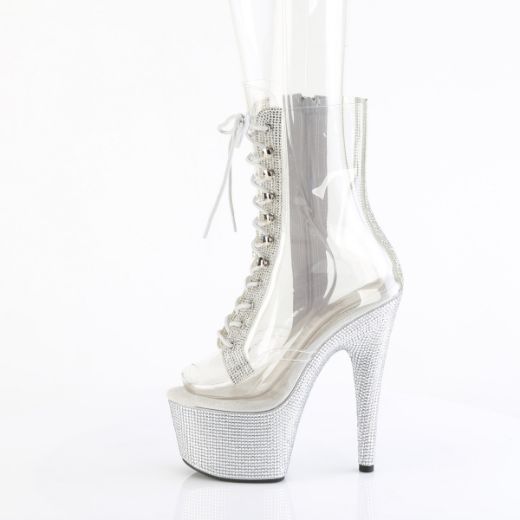 Product image of Pleaser BEJEWELED-1021C-2 Clr-RS/Slv RS 7 Inch Heel 2 3/4 Inch PF Peep Toe Ankle Boot w/RS Side Zip