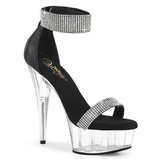 Product image of Pleaser DELIGHT-641 Blk Shimmery Fabric/Clr 6 Inch Heel 1 3/4 Inch PF Rhinestoned Close Back Sandal Back Zip