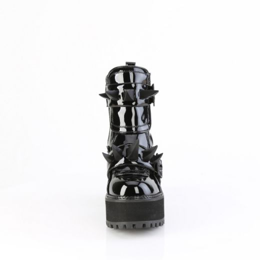 Product image of Demoniacult ASSAULT-72 Blk Pat 4 3/4 Inch Heel 2 1/4 Inch PF Ankle Boot Inside Zip