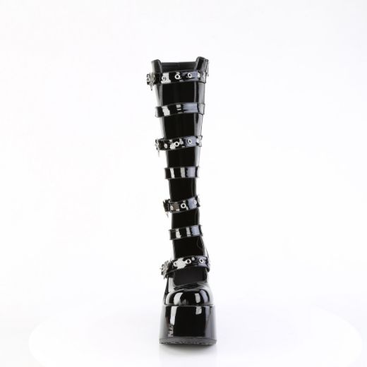 Product image of Demoniacult CAMEL-223 Blk Pat 5 Inch Chunky Heel 3 Inch P/F Open Front Knee High BT Inside Zip