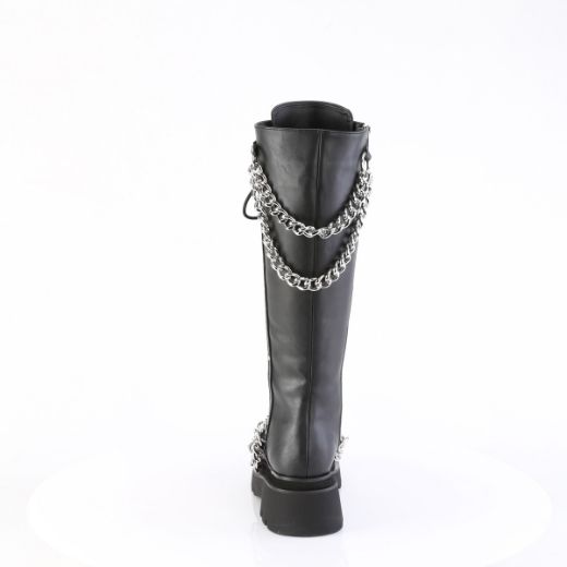 Product image of Demoniacult RENEGADE-215 Blk Vegan Leather 2 1/2 Inch Tiered PF Lace-Up Knee High Boots Inside Zip