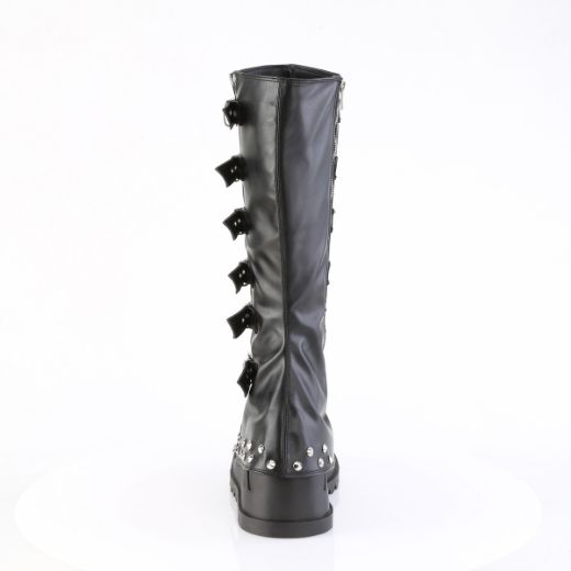 Product image of Demoniacult STOMP-223 Blk Vegan Leather 4 3/4 Inch Wedge PF STR Knee High Boot Inside Zip