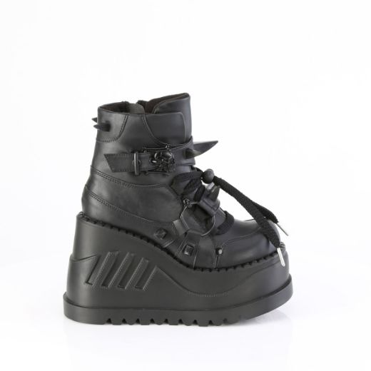Product image of Demoniacult STOMP-60 Blk Vegan Leather 4 3/4 Inch Wedge PF Lace-Up Ankle Boot Inside Zip