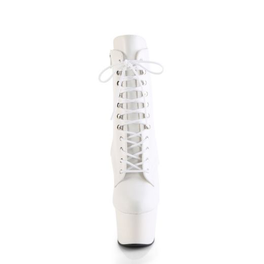 Product image of Pleaser ADORE-1020 Wht Faux Leather/Wht Matte 7 Inch Heel 2 3/4 Inch PF Lace-Front Ankle Boot Side Zip