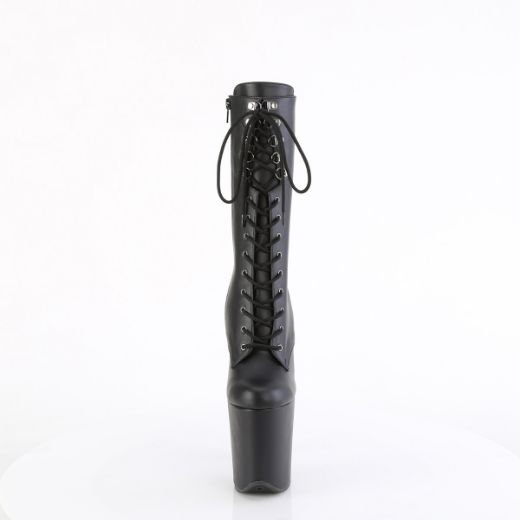 Product image of Pleaser FLAMINGO-1054 Blk Faux Leather/Blk Matte 8 Inch Heel 4 Inch PF Lace-Up Front Mid Calf Boot Side Zip