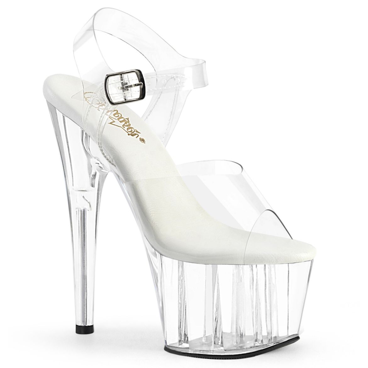 Product image of Pleaser ADORE-708VL Clr/Clr 7 Inch Heel 2 3/4 Inch PF Faux Leather Insoles Ankle Strap Sandal