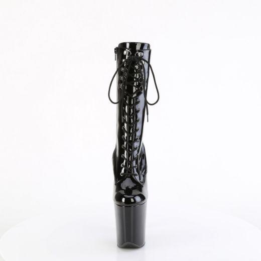 Product image of Pleaser FLAMINGO-1054 Blk Pat/Blk 8 Inch Heel 4 Inch PF Lace-Up Front Mid Calf Boot Side Zip