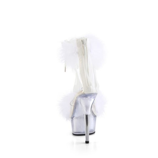 Product image of Pleaser DELIGHT-624F Clr-Wht Fur/M 6 Inch Heel 1 3/4 Inch PF Marabou Fur Ankle Cuff Sandal Back Zip