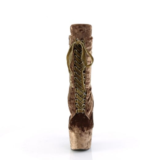 Product image of Pleaser ADORE-1045VEL Khaki Velvet/Khaki Velvet 7 Inch Heel 2 3/4 Inch PF Velvet Lace-Up Front Ankle Boot
