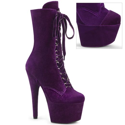 Product image of Pleaser ADORE-1045VEL Purple Velvet/Purple Velvet 7 Inch Heel 2 3/4 Inch PF Velvet Lace-Up Front Ankle Boot