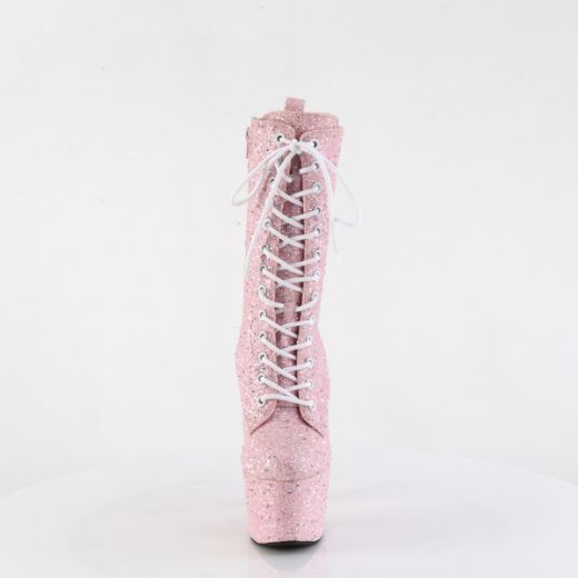 Product image of Pleaser ADORE-1040GR B. Pink Multi Glitters/Matching 7 Inch Heel 2 3/4 Inch PF Lace-Up Front Ankle Boot Side Zip