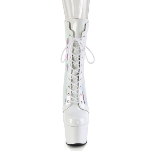 Product image of Pleaser ADORE-1047 Wht Pat-Holo/Wht 7 Inch Heel 2 3/4 Inch PF Lace-Up Front Anke Boot Back Zip