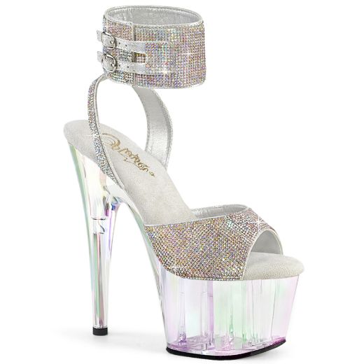 Product image of Pleaser ADORE-791HTRS Slv AB RS-TPU/Holo Tinted 7 Inch Heel 2 3/4 Inch PF Ankle Cuff Sandal w/RS