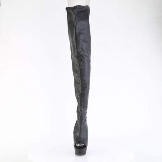 Product image of Pleaser DELIGHT-4019 Blk Faux Le/Blk Matte 6 Inch Heel 1 3/4 Inch PF Back Lace Crotch Boot Side Zip