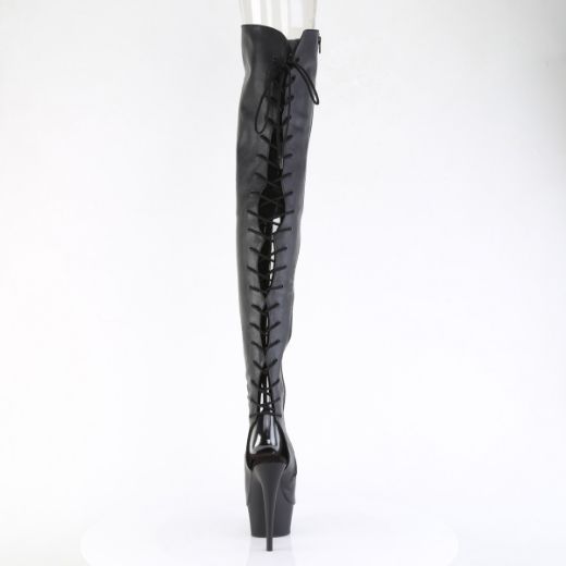 Product image of Pleaser DELIGHT-4019 Blk Faux Le/Blk Matte 6 Inch Heel 1 3/4 Inch PF Back Lace Crotch Boot Side Zip